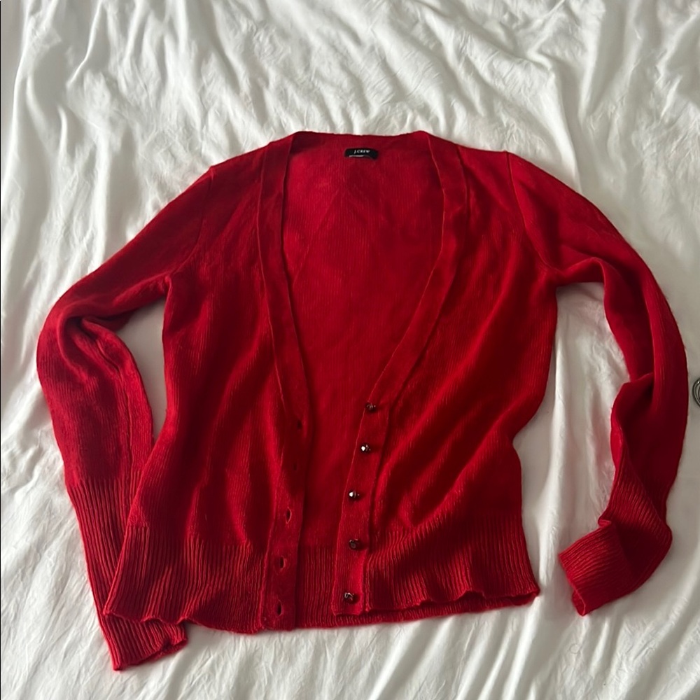 Vibrant Red Knitted Cardigan Sweater